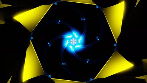 animation blue yellow star fractal tunnel in dark for music event and festival vj loop