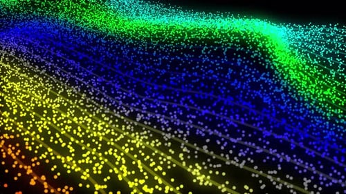 Colorful Particles Atomic Waves Abstract Seamless Motion Animation 3D Render on Black Background
