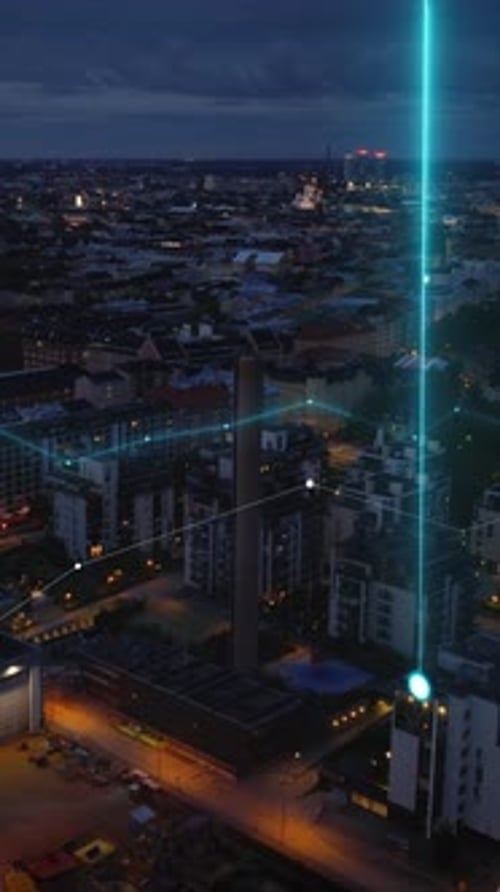 Apartment Building in Residential Urban Borough in Evening Backwards Reveal of Industrial Facilities