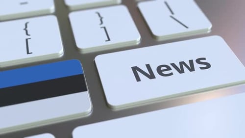 News Button Pressed on Computer Keyboard with Estonian Flag
