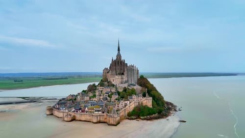 Aerial view of Mont Saint Michel in Normandy, France.