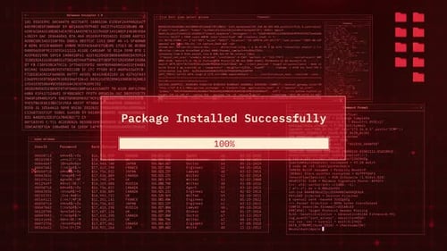 Fortschritt beim Hochladen und Installieren von Malware — Animationshintergrund der Cybersicherheits-Hacking-Konsole