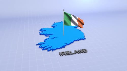 Modern 3D Ireland Map with Waving Flag Animation