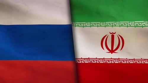 Russia and Iran National Flags Waving Animation
