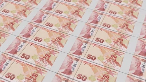 50 TURKISH LIRA banknotes printing by a money press