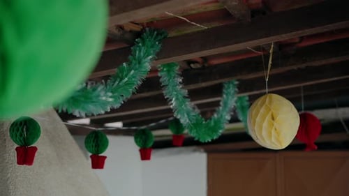 Festive Decorations Hanging from Ceiling