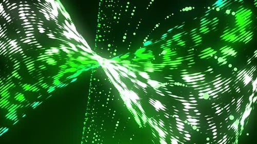 Technologischer Hintergrund mit abstraktem digitalem Fluss. Bunte Teilchenwelle
