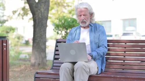 Senior Man Works on Laptop in Park