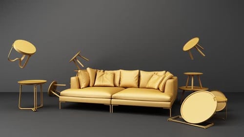 Modern Yellow Sofa with Floating Furniture