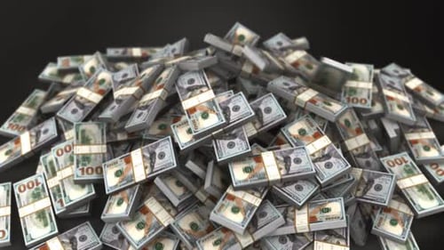 Falling Bundles of 100 Dollar Bills Piling Up