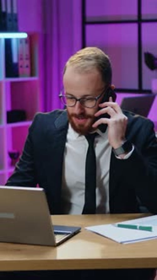 Likable Confident Industrious Experienced 35Aged Bearded Office Manager in Dark Business Suit and