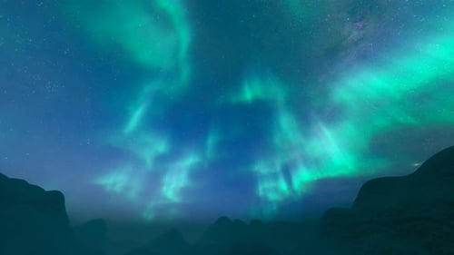 Night Time Lapse Of The Northern Lights And The Starry Sky