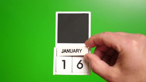 Calendar Showing January 16th Date on Green Screen