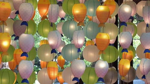 Abstract Hanging Illuminated Paper Lanterns Decorative Arrangement