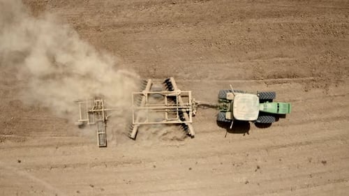 Tractor tilling in Judea Plain, Drone footage, Israel