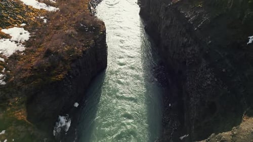 Aerial View of Gullfoss Waterfall River