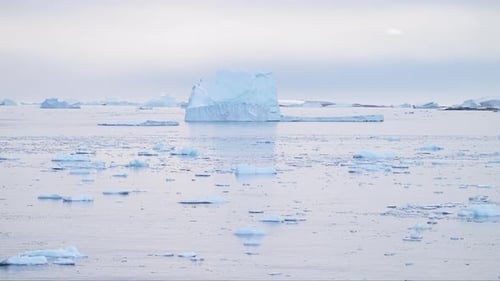 Beautiful Iceberg at Sunset in Antarctica, Big Large Massive Icebergs with Amazing Shapes and Ice Fo