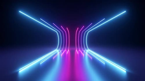 Dynamic neon tunnel with vibrant magenta and blue light streaks