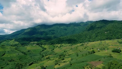 4K Cinematic nature aerial drone footage of the beautiful mountains and paddy fields of Ban Pa Pong