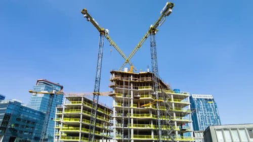 Vilnius, Lithuania: Construction of a modern office building, tilt time-lapse