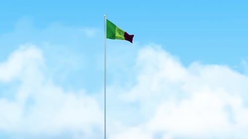 Senegal Flag 3D Render Animation Waving on Pole with Blue Sky