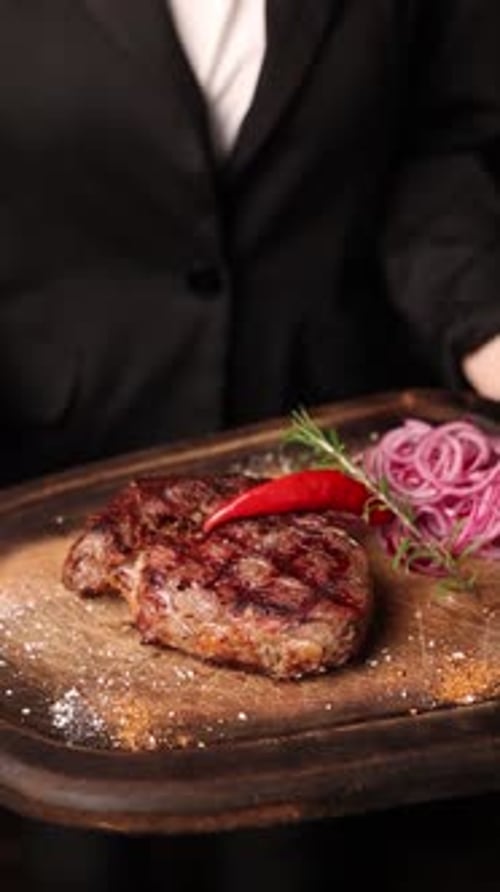 Delicious steak close-up in a restaurant