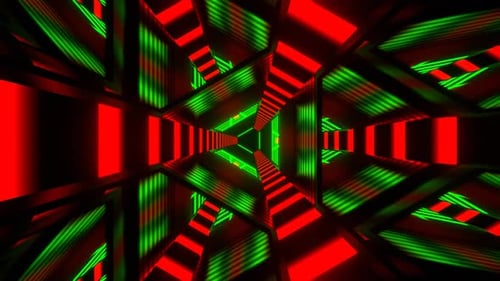 Green And Red Neon Cyber Triangular Sci Fi Tunnel Background Vj Loop In 4K