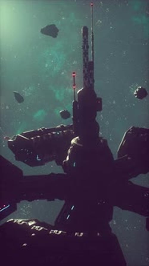 Rotating Futuristic Space Station in Deep Space Animation