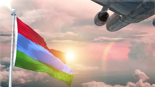 Realistic Flag Waving with Airplane Flying in Sky