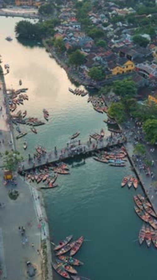 Hyperlapse of Aerial drone view Hoi An city, Vietnam