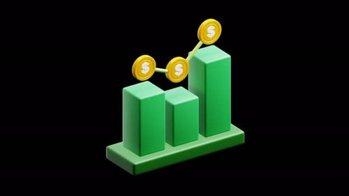 3D Bar Chart with Growth and Coins
