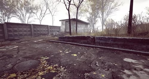 Abandoned Building Emerges From Fog in a Desolate Urban Landscape