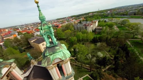 Agile Flight Around the Church on Skalka in Krakow Early Morning Cracow Poland