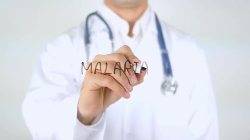 Un médecin spécialiste du paludisme écrit sur du verre