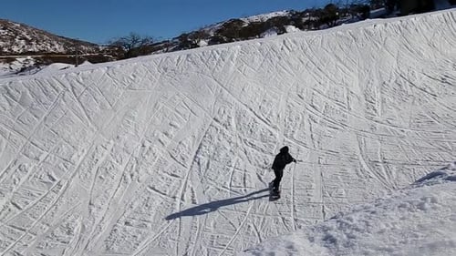 Snowboarder Jumps in the Air at Ski Resort