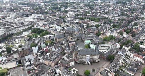 Aachen Cathedral, Rathaus Aachen in Germany. City view, aerial drone video