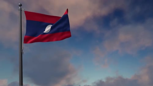 Flagge von Laos auf einem Fahnenmast - 4K