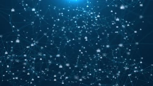 Abstract Digital Network with Security and Communication Icons