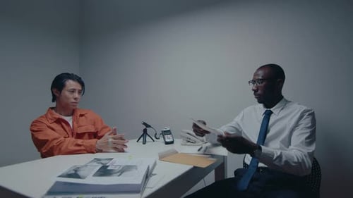 Detective Showing Evidence Photos to Suspect during Interrogation