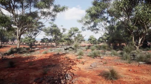 A Natural Landscape with Trees and Bushes in a Rustic Field