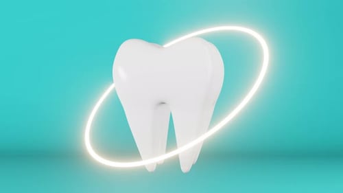 White healthy molar tooth 3D animation loop blue background Enamel whitening plaque tartar removal