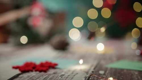 Festive Christmas Scene with Pinecones and Lights