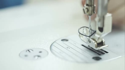 Closeup of Working Sewing Machine