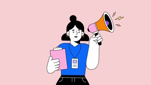 Flat Design Woman Announcing with Megaphone Illustration