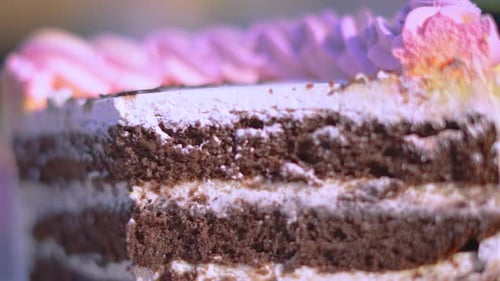 Chocolate Layered Cake with Pink and White Frosting