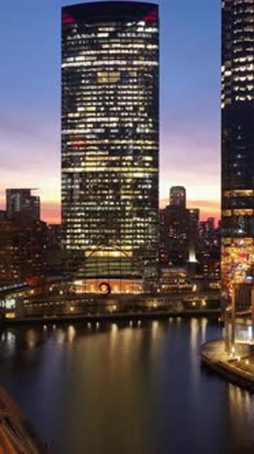 Sunset skyline in Chicago Skyline At Chicago In Illinois United States.
