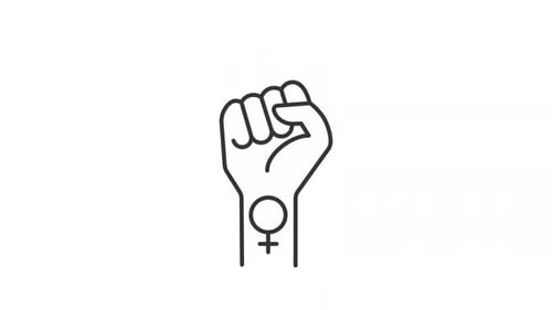 Animated Feminist Power Fist with Female Gender Symbol Line Art
