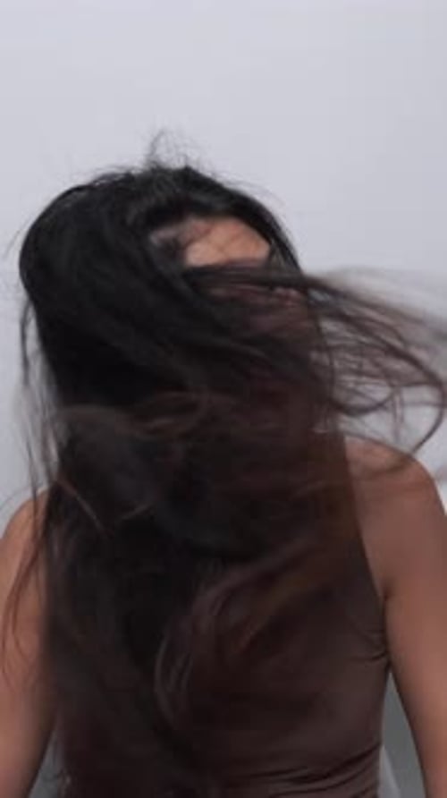 Woman Drying Long Hair with a Hair Dryer