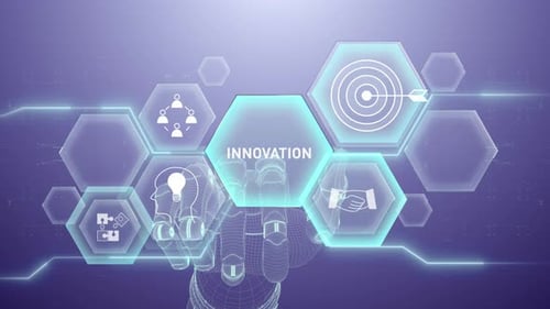 Innovation Handberührung, Digitale Transformation, Wissenschaft und künstliche Intelligenz, Innovation
