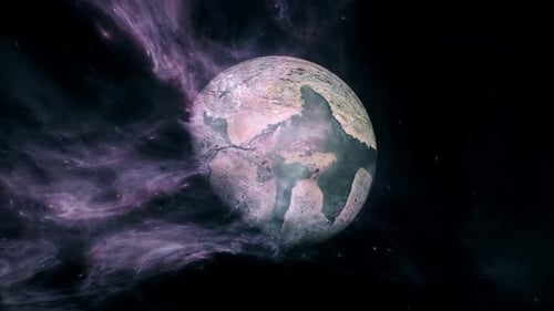 Abstract Planet in Cosmic Purple Nebula Animation